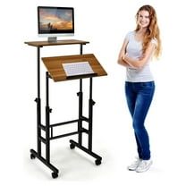 Mobile Standing Desk, Height Adjustable Rolling Laptop Cart w/Tilting Desktop for Standing or Sitting, Lockable Casters, Home Office Computer Workstation for Small Spaces (Brown)