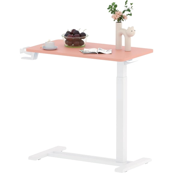 Mobile Standing Desk with Hidden Wheels,Pneumatic Laptop Desk Rolling Computer Cart Movable Height Adjustable Small Sit Stand Desk for Home Office(27.6" W x 15.7" D, Pink)