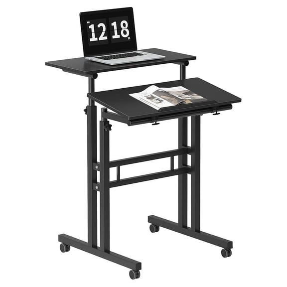 Mobile Standing Desk Laptop Workstation on Wheels, Adjustable Computer Desk for Standing or Sitting, Black 101-BK