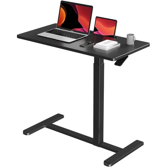 Mobile Standing Desk, Pneumatic Adjustable Rolling Desk(31.5 Inches), Portable Laptop Desk with Wheels, Overbed Bedside Table Laptop Table for Couch, Home, Office, White