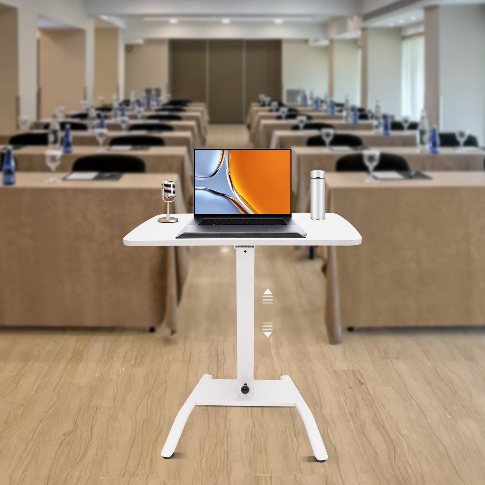 Mobile Standing Desk, Portable Rolling Desk with Lockable Wheels, Non-Slip Mat, Standing Lifting Desk, Rolling Desk with Adjustable Height, 28-42.5in(White 25.5*17in)