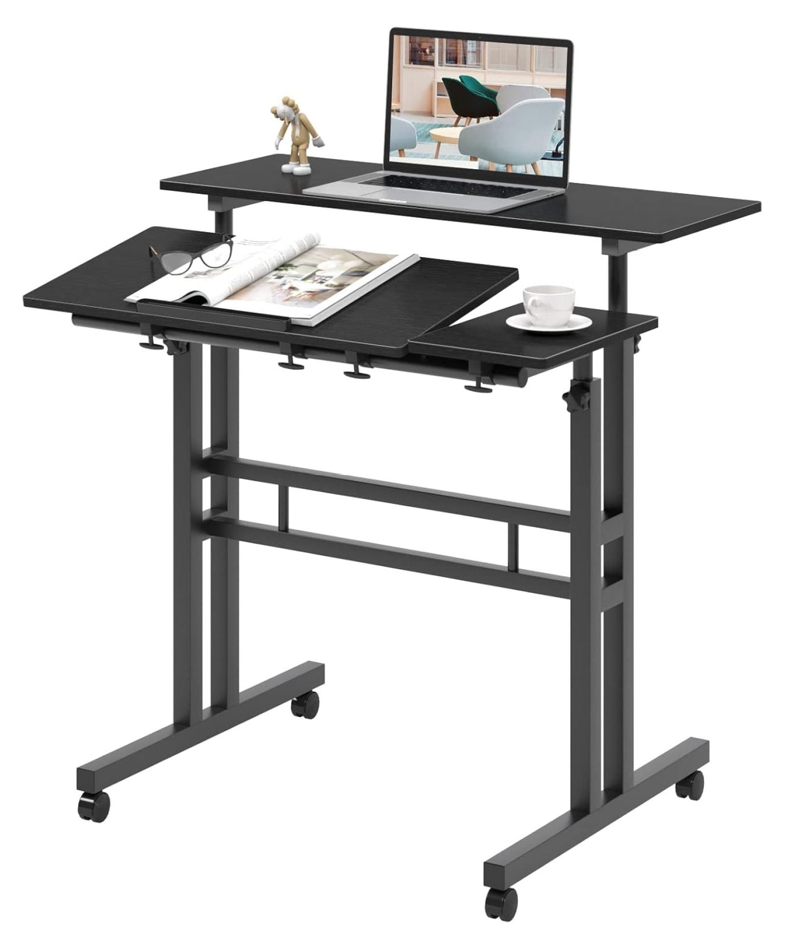 SIMBR Standing Desk Converter 30 Ultra Thin Height Adjustable Stand Up Desk Converter Gas Spring Desk Riser Converter Sit to Stand in Seconds Computer Desk for Home and Office Walmart