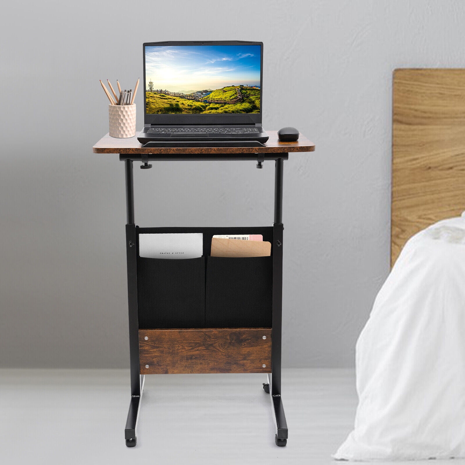 Mobile Standing Desk Rolling Computer Stand with Swivel Wheels Adjustable Height