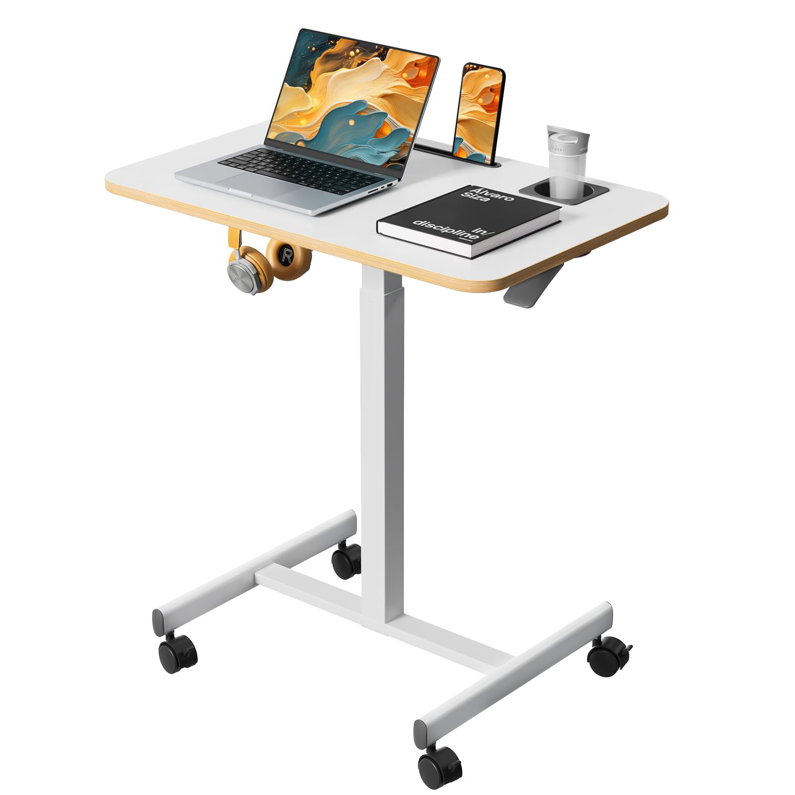 Mobile Standing Desk Rolling Laptop Cart Adjustable Height With Cup ...