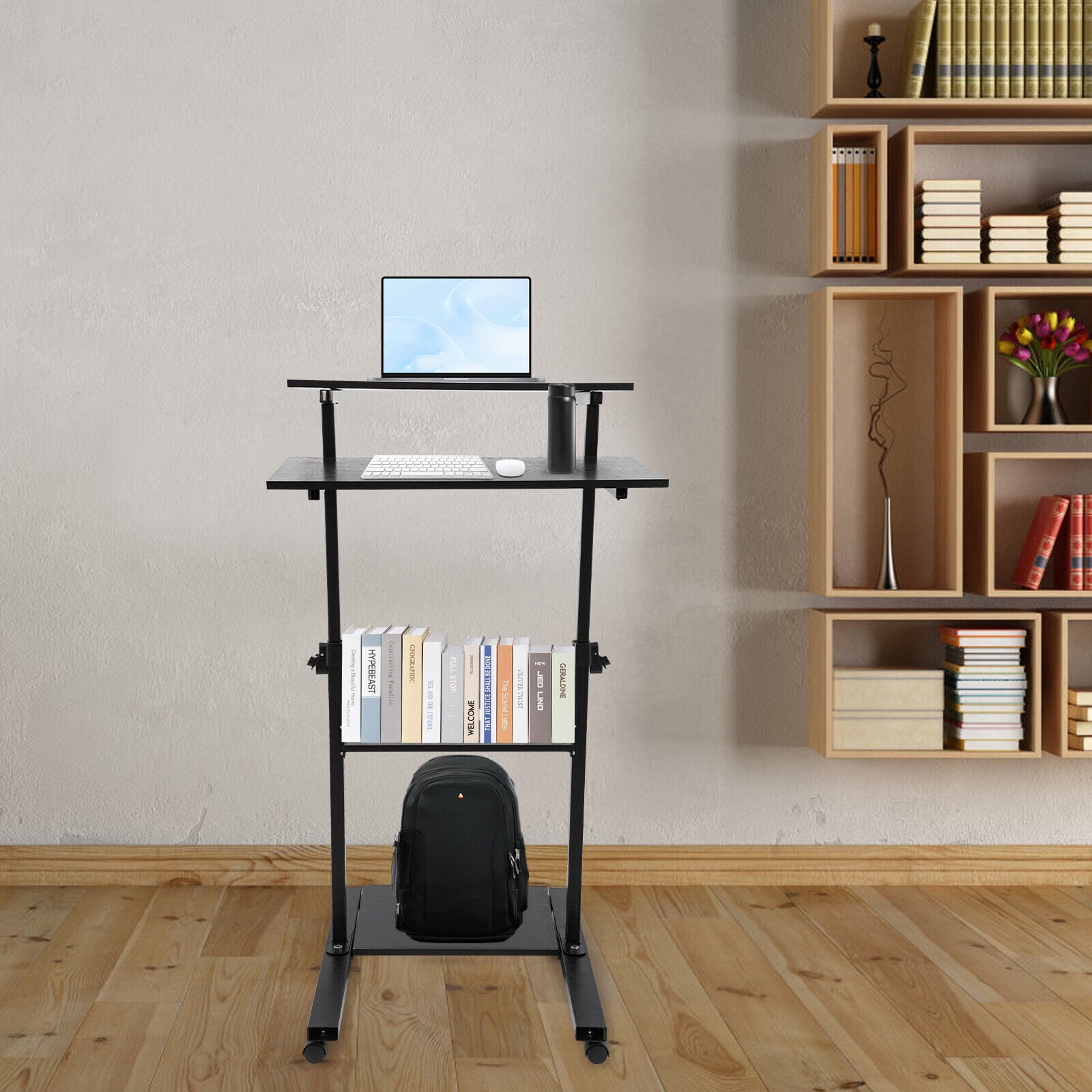 Mobile Standing Desk Rolling Stand Up Desk Cart for Home Office Black, 27 inch