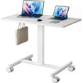 thumbnail image 1 of Mobile Standing Desk, Small Standing Rolling Desk, Portable Laptop Desk with Lockable Wheels, Computer Workstations, Adjustable Height, White, 1 of 14