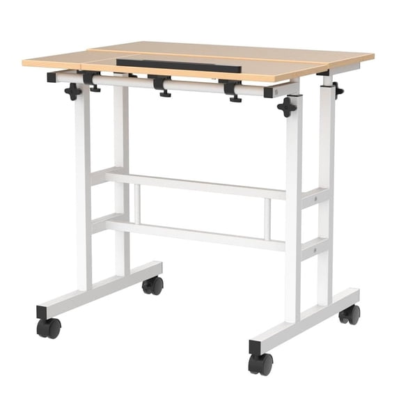 Mobile Standing Desk Stand Up Desk, Height Adjustable Office Desk with Standing and Seating 2 Modes, Sit Stand Desk with Wheels for Living Room, Bedroom, Apartment, Dorm