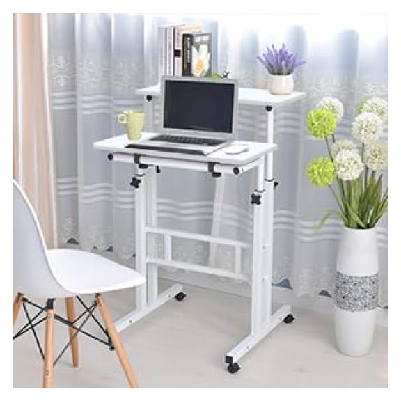 Mobile Standing Desk Stand Up Desk Rolling Desk, Stand Sit Desk Mobile Computer Desk Adjustable Standing Desk 23.6inches Table Workstation Mobile Desk Cart Tray White