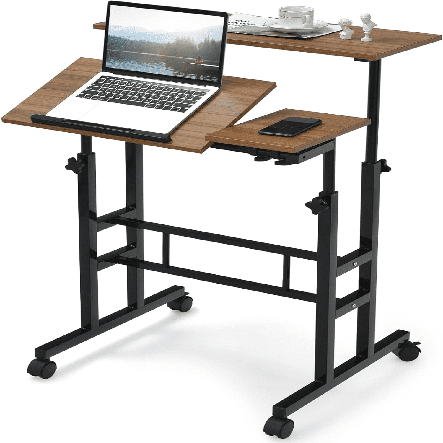 Mobile Standing Desk Stand Up Desk Height Adjustable Office Desk with Standing & Seating 2 Modes
