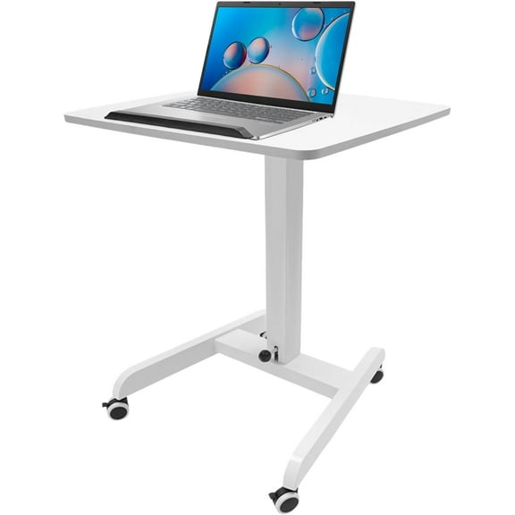 Mobile Standing Desk, Standing Desk with 30 DegreeTilting Top, Lectern Portable with Wheels, Adjustable Podium Stand, Perfect for Lectures, Meetings, and Computer Use (White)