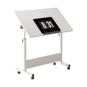 Mobile Standing Desk with Wheels – Height-Adjustable, Foldable Laptop Cart with Lockable Casters – Compact Rolling Computer Table for Couch, Bedside, Home Office, and Small Spaces - White