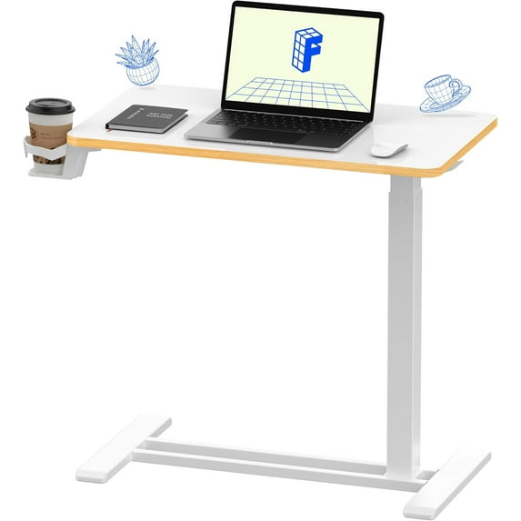 Mobile Standing Desk with Wheels Pneumatic Laptop Desk Rolling Computer Cart Movable Height Adjustable Small Sit Stand Desk Computer Workstations Home Use(27.6" W x 15.7" D,White Maple