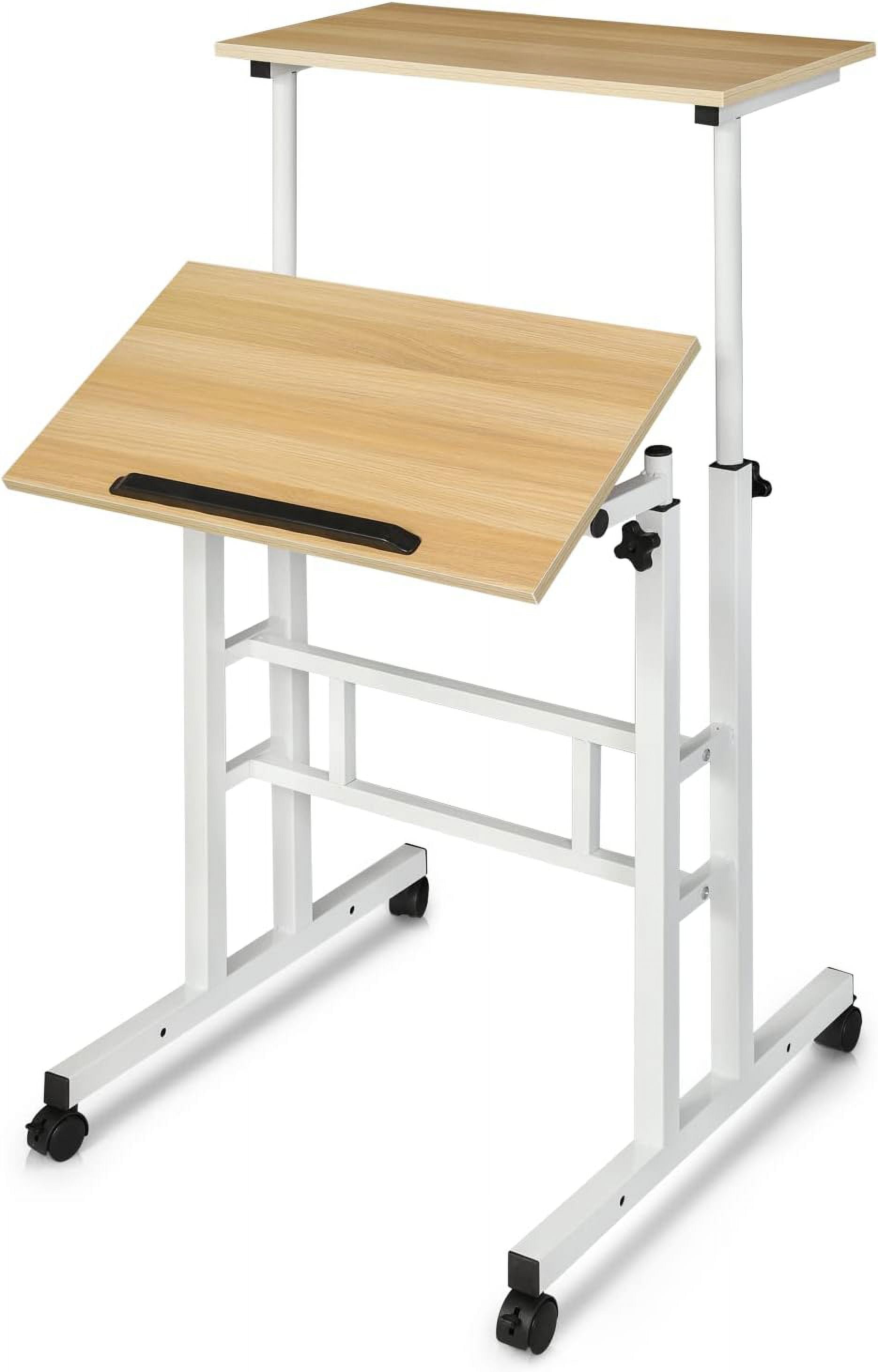 Mobile Standing Desk With 2 Platforms Adjustable Computer Laptop Desk