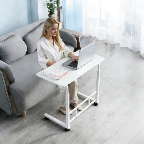 Mobile Standing Desk with Wheels, Adjustable Height & Multi-layer Storage, Space-saving for Home Office, Bedroom, Living Room, Bedside Table
