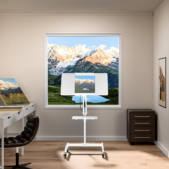 Mobile Standing Desk with Wheels, Height Adjustable Laptop Table, 27.56 Inch Portable Ergonomic Workstation with Locking Casters & Tilting Top, White