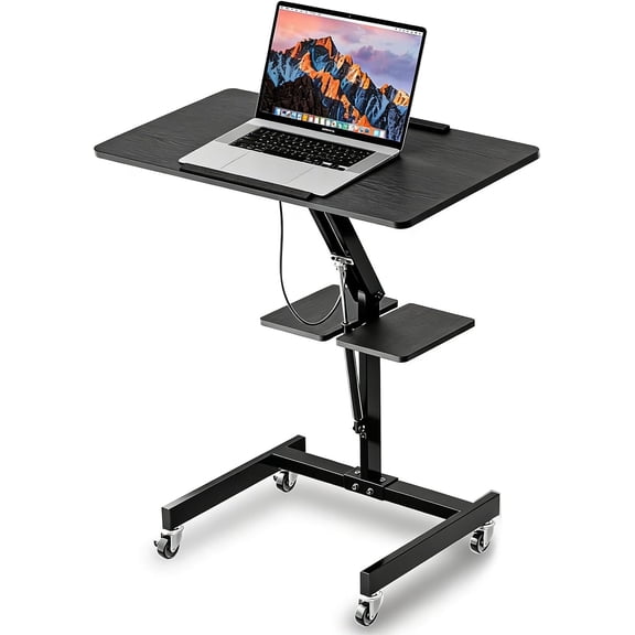 Mobile Standing Desk with Wheels, Height Adjustable Laptop Table, 27.56 Inch Portable Workstation with Locking Casters & Tilting , Black
