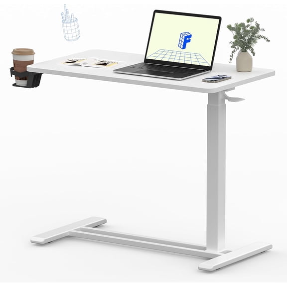 Mobile Standing Desk with Wheels, Pneumatic Height Adjustable Laptop Desk, Rolling Computer Cart for Home or Office (31.5" W x 17.7" D, White)