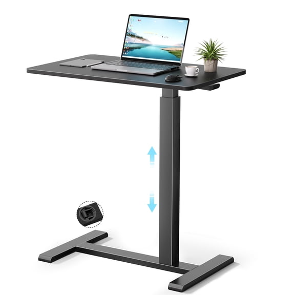 Mobile Standing Desk with Wheels,Pneumatic Laptop Desk Height Adjustable,Rolling Teacher Overbed Bedside Table for Home,Office,Classroom,Black