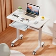 thumbnail image 1 of Mobile Standing Rolling Desk – White Top Sit Stand Up Desk with Drawer, Pneumatic Lift, Lockable Wheels, Adjustable Height Home Office Desk for Computer or Walkingpad, 1 of 9