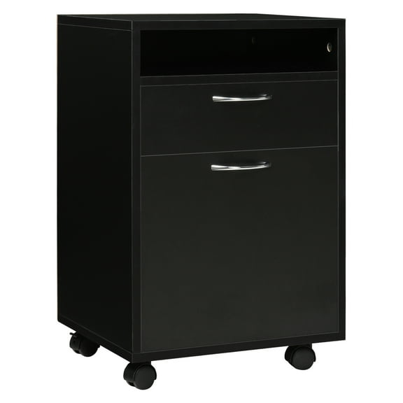 Mobile Storage Cabinet Organizer with Drawer and Cabinet, Printer Stand with Castors, Black