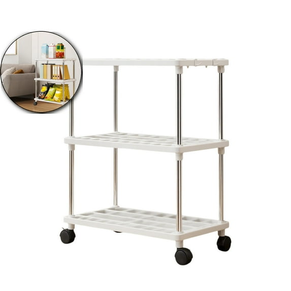 Mobile Storage Shelves with Wheels, Independent Pantry Organizer Unit, Sturdy Plastic Floor Rack for Kitchen Bathroom Closet Use