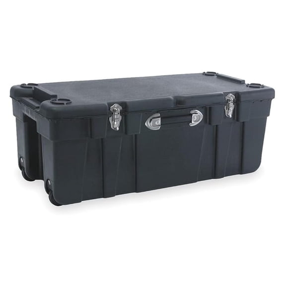 Mobile Storage Trunk, 37" L x 17.5" W x 14" H, Black Polypropylene with Wheels, Hinged Lid & Lockable Latches