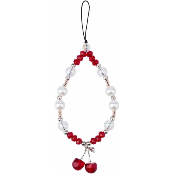 Mobile Straps Chain Acrylic Beads and Glazed Cherry White 215mm for DIY