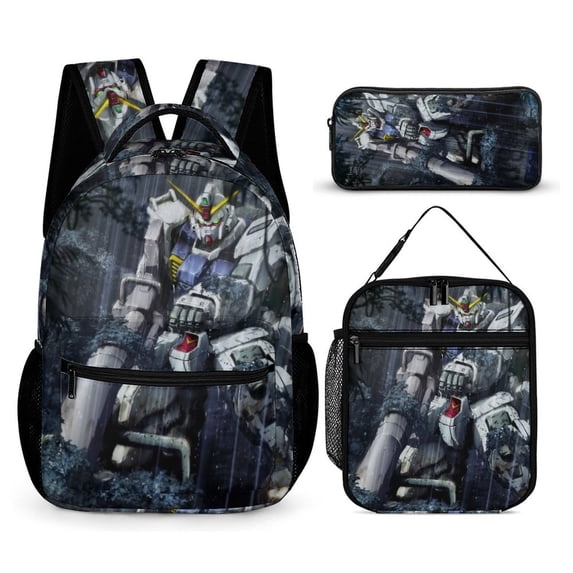 Mobile Suit Gundam 3 Pcs Backpack Set With Lunch Bag And Pencil Case Casual Bookbag Lunch Box Pencil Box