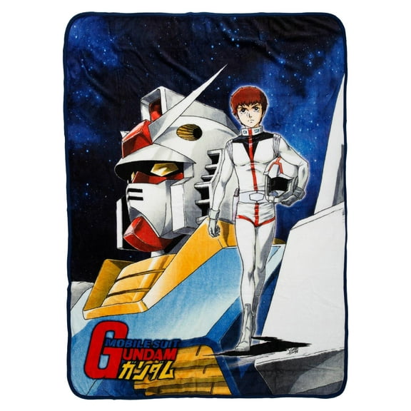 Mobile Suit Gundam Blanket Mecha and Amuro Ray Anime Design Plush Throw 45" X 60"