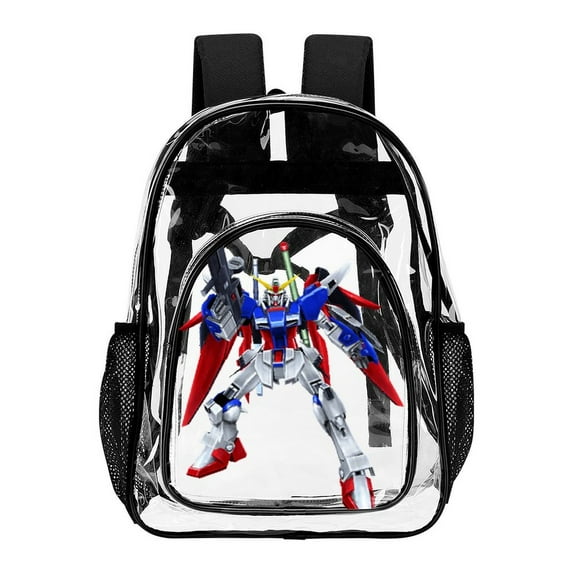 Mobile Suit Gundam Clear Backpack Heavy Duty Transparent Backpack See Through Book Bag for College School Travel Work Sports