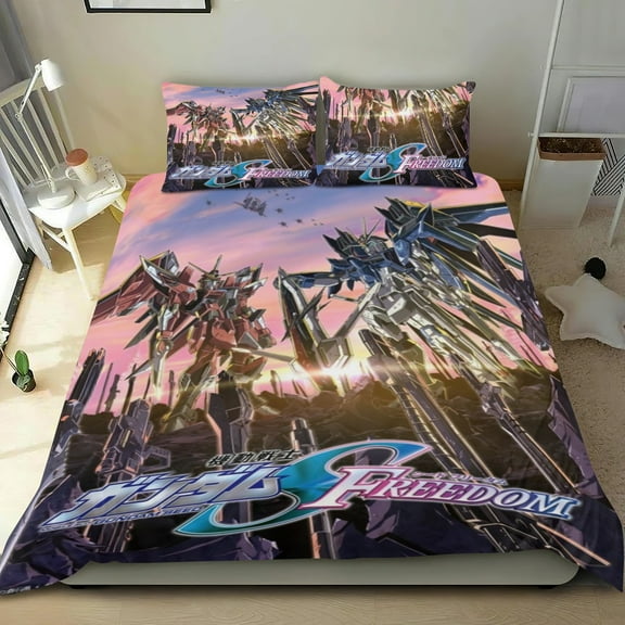 Mobile Suit Gundam SEED Freedom Themed Bed Sheet Set Three Piece Set 53x79 Inches Comfortable And Skin Friendly Unique Design Creating A Star Studded Night Home Decor Gifts For Family Friends fans