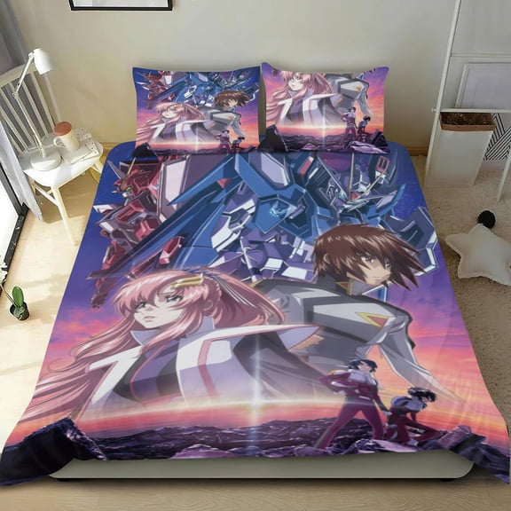 Mobile Suit Gundam SEED Freedom Themed Bed Sheet Set Three Piece Set 53x79 Inches Comfortable And Skin Friendly Unique Design Creating A Star Studded Night Home Decor Gifts For Family Friends fans