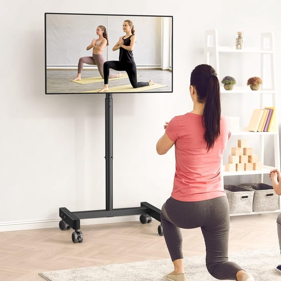 Mobile TV Cart, Rolling TV Stand for 13-50 inch with 30 ° Tilt Universal TVs Cart for LED/LCD/OLED Height Adjustable Floor TV Stand Holds 44lbs Portable Monitor Stand Max VESA 200x200mm