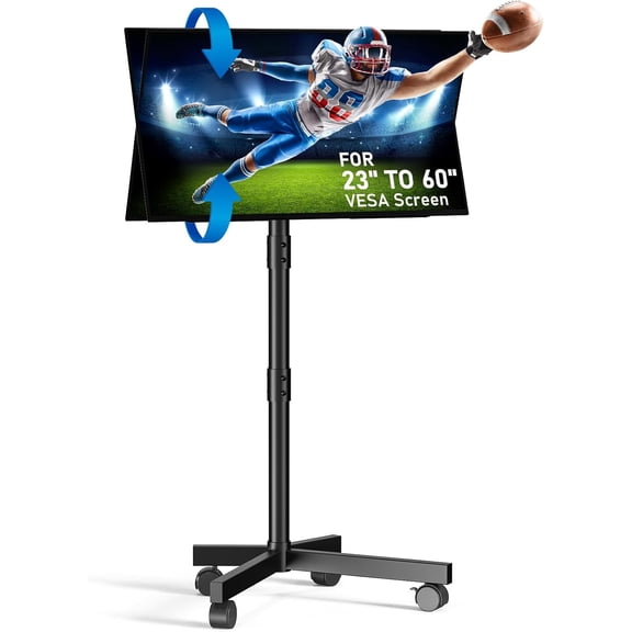 Mobile TV Stand for 23-60 Inch LCD LED OLED Flat Panel Curved Screen TVs up to 88 lbs, Tilt and Height Adjustable, Locking Rolling Wheels Cart, Max VESA 400x400mm,