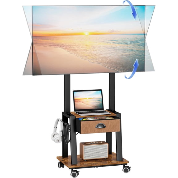 Mobile TV Stand with Drawer for 23-60 Inch TVs,Tilt Rolling TV Cart on Wheels with 2 Shelves Adjustable Height Portable TV Stand for Bedroom/Living Room Holds up to 50 lbs Max VESA 400x400mm