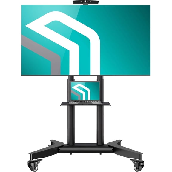 Mobile TV Stand on Wheels for 32-75 Inch Screen, max Load 132 lbs, Height Adjustable TV Portable Stand, max VESA 600x400, Movable TV Cart Rolling TV Stand with Shelf, Lockable Wheels Black