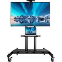 Mobile TV Stand for 55-90 Inch Flat Curved Screen TV, Height Adjustable Outdoor TV Cart with AV, Rolling Floor TV Stand Holds up to 200Lbs