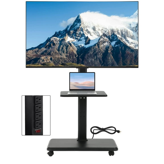 Mobile TV Stand with Power Outlet, Mobile TV Cart for 32-70 inch TV up to 88 lbs