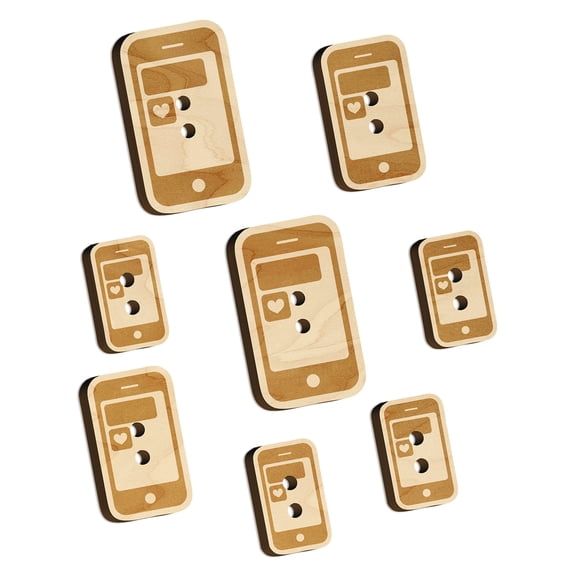 Mobile Tablet Phone Heart Text Message Wood Buttons for Crochet Knitting Sewing DIY Craft - 1.00 Inch Medium (7pcs)