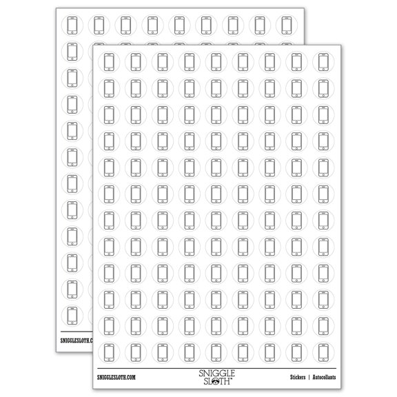 Mobile Tablet Phone Outline 200+ Round Stickers - White - Gloss Finish - 0.50" Size