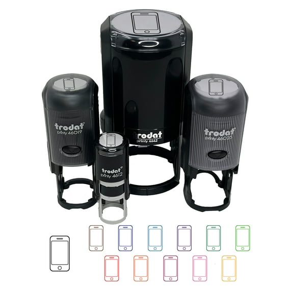 Mobile Tablet Phone Outline Self-Inking Rubber Stamp Ink Stamper - Lime Green Ink - Small 3/4 Inch