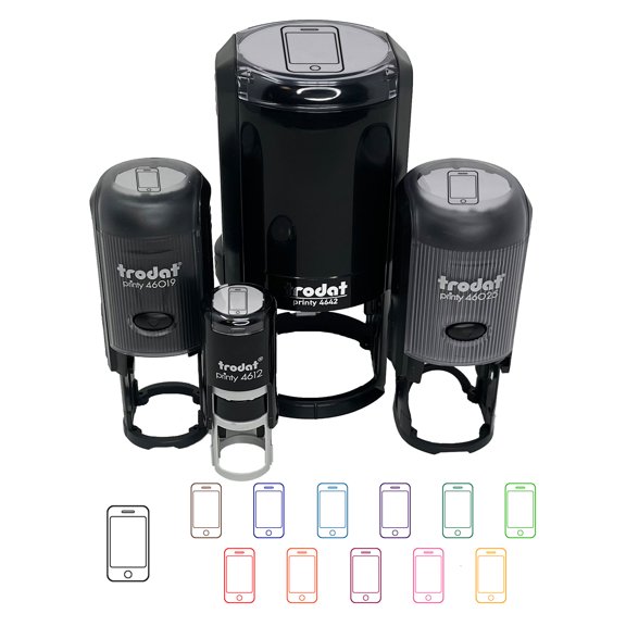 Mobile Tablet Phone Outline Self-Inking Rubber Stamp Ink Stamper - Orange Ink - Medium 1 Inch