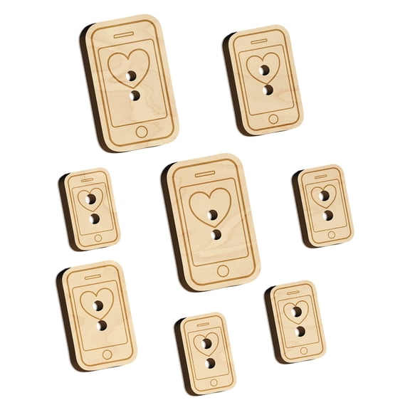 Mobile Tablet Phone Outline With Heart Wood Buttons for Crochet Knitting Sewing DIY Craft - 0.75 Inch Small (12pcs)