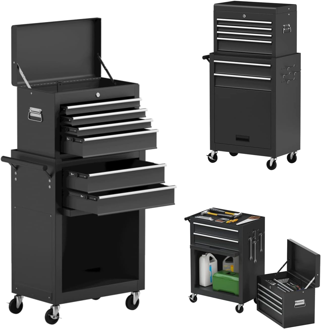 Mobile Tool Storage Cabinet with 6 Drawers - Includes Removable Top Box ...