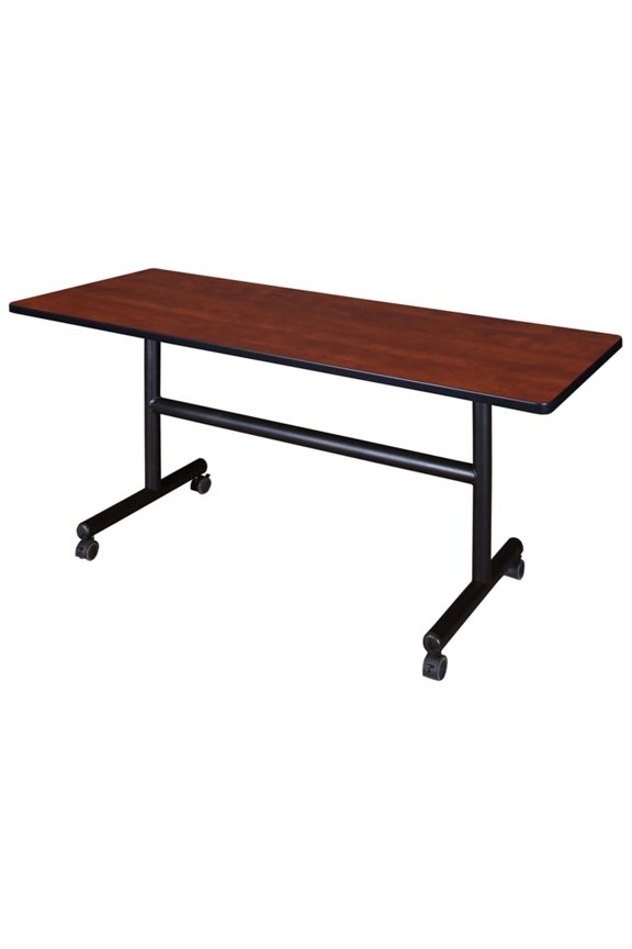Mobile Training Table 60 Inch - Flip Top Conference Table with Wheels - Cherry Finish