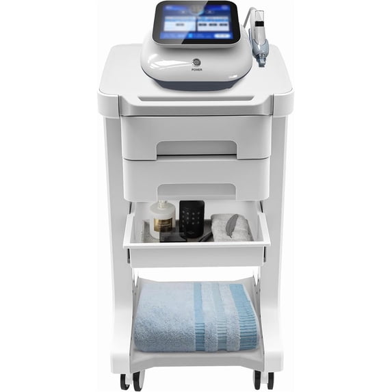 Mobile Trolley Cart with 2 Drawers Tool Tray Universal Wheels, Professional Utility Cart Ultrasound Imaging Scanner Beauty Storage Rolling Cart for Home Hospital Office Clinic (Grey)