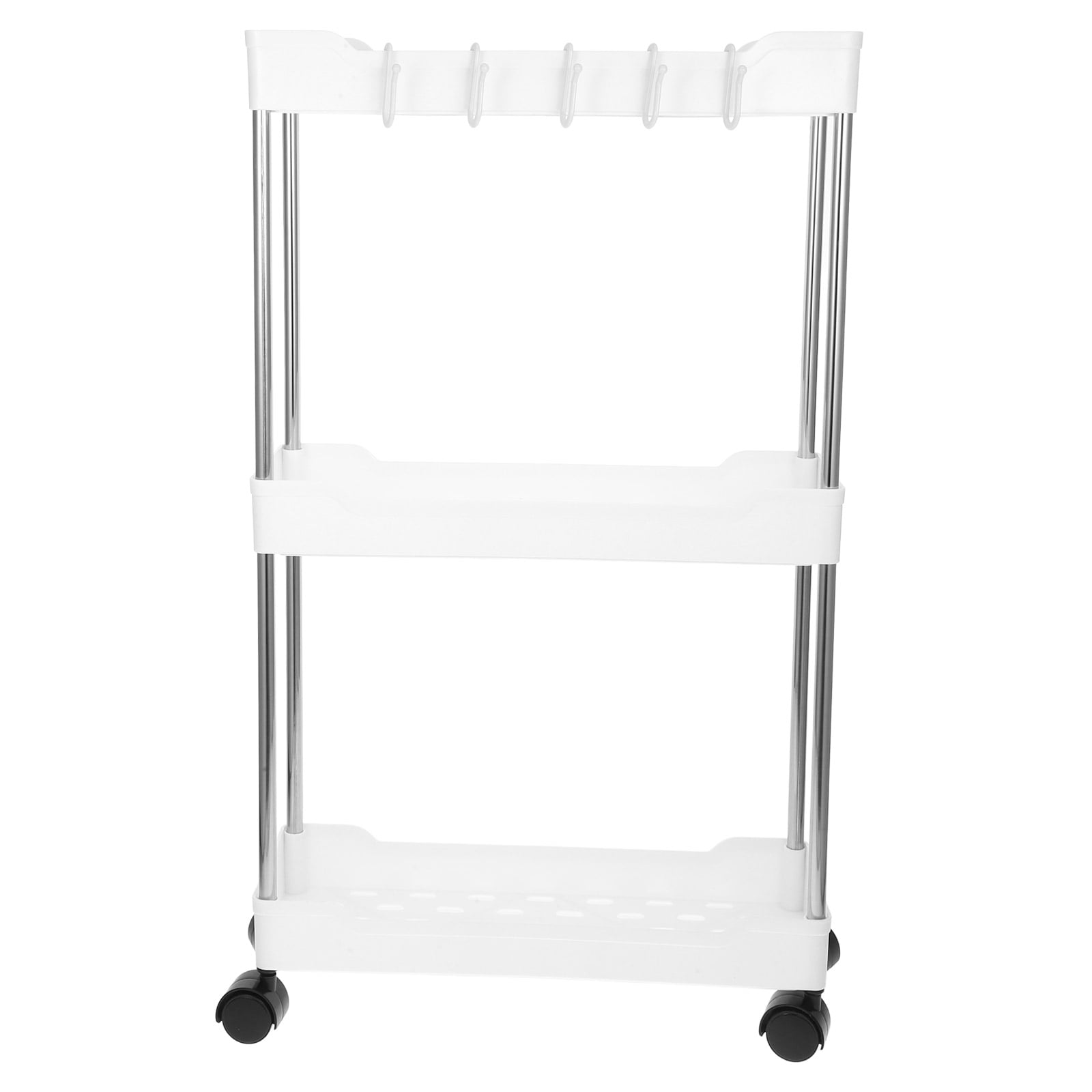 White Plastic and Stainless Steel 3-Tier Rolling Utility Cart