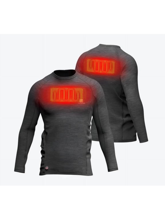 Primer Heated Base Layer Shirt for Men, 3 Heat Zones, Midweight Thermal Crew Neck with In-Seam Thumbholes, Black