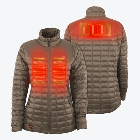 Mobile Warming Backcountry Heated Jacket for Women, PrimaLoft Insulated, 3 Heat Zones, Bluetooth, USB-C Battery, Morel, XL
