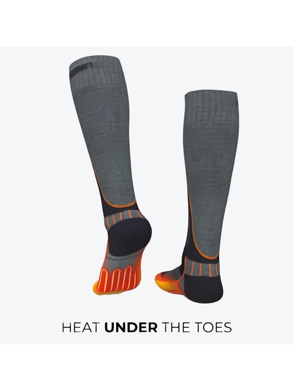 Merino 2.0 Heated Socks for Men and Women, Merino Wool Blend, Over the Calf, YKK Zippered Battery Pocket, Grey
